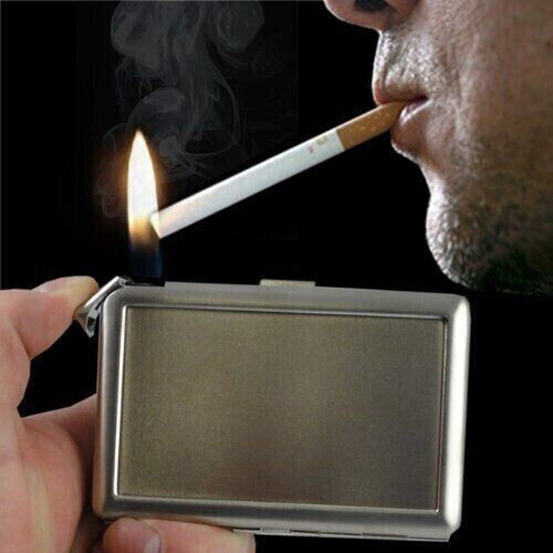 Outer Space D1 100's Size Cigarette Case with Built in Lighter Metal Wallet