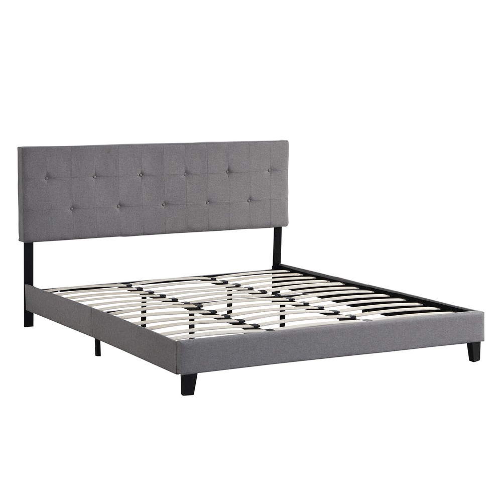 King Size Bed Frame Upholstered Platform Bed Frame w/ Upholstered Headboard New