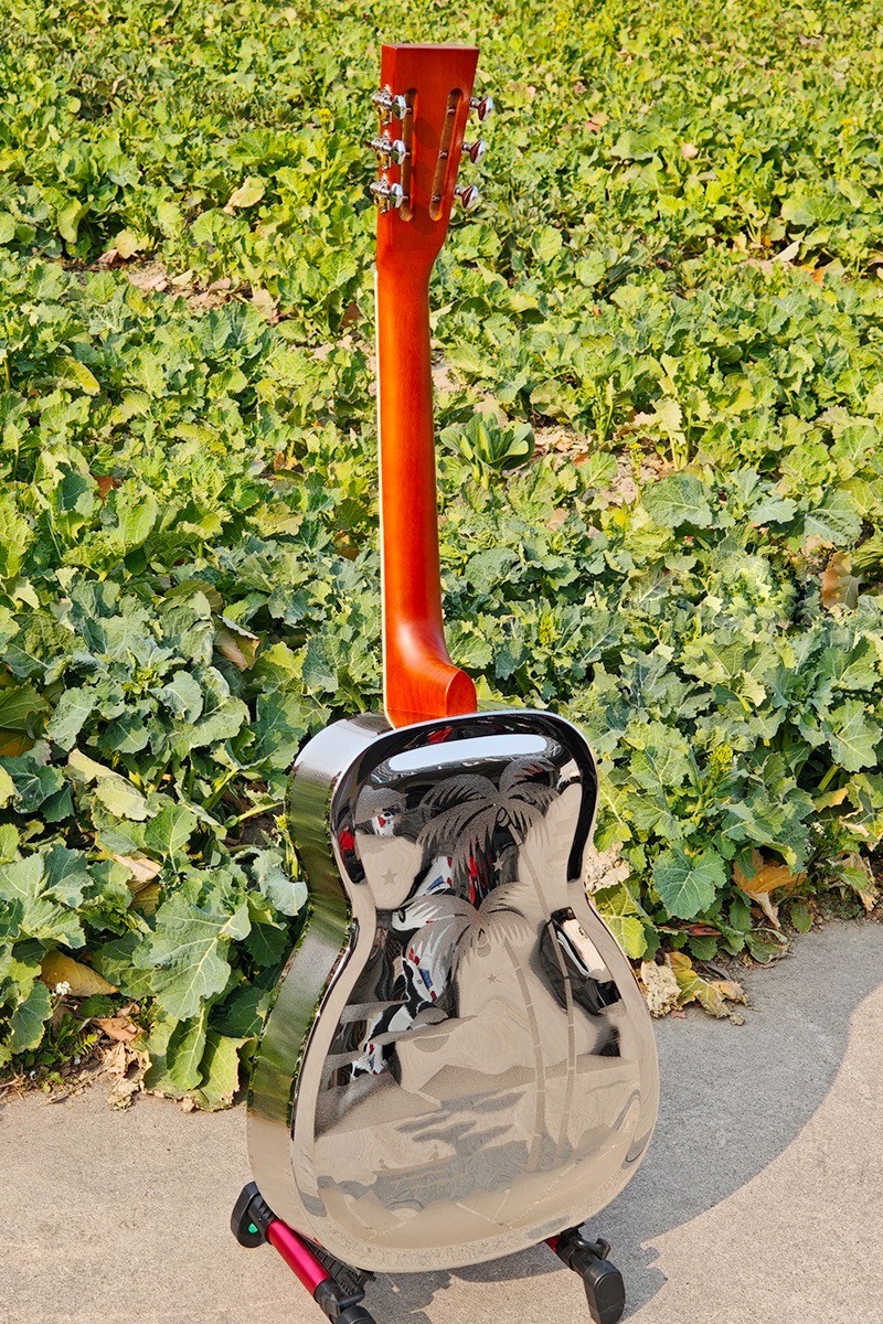 Aiersi O Style Glossy Tree Pattern Brass Resonator Guitar with Hard Case