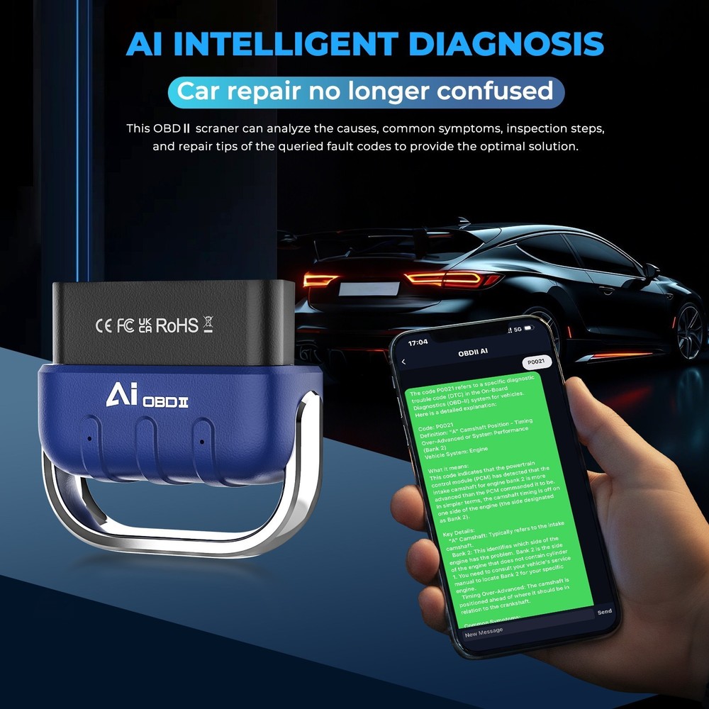 OBD2 Scanner Bluetooth Wireless with AI for iOS Android, Auto Diagnostic Tool