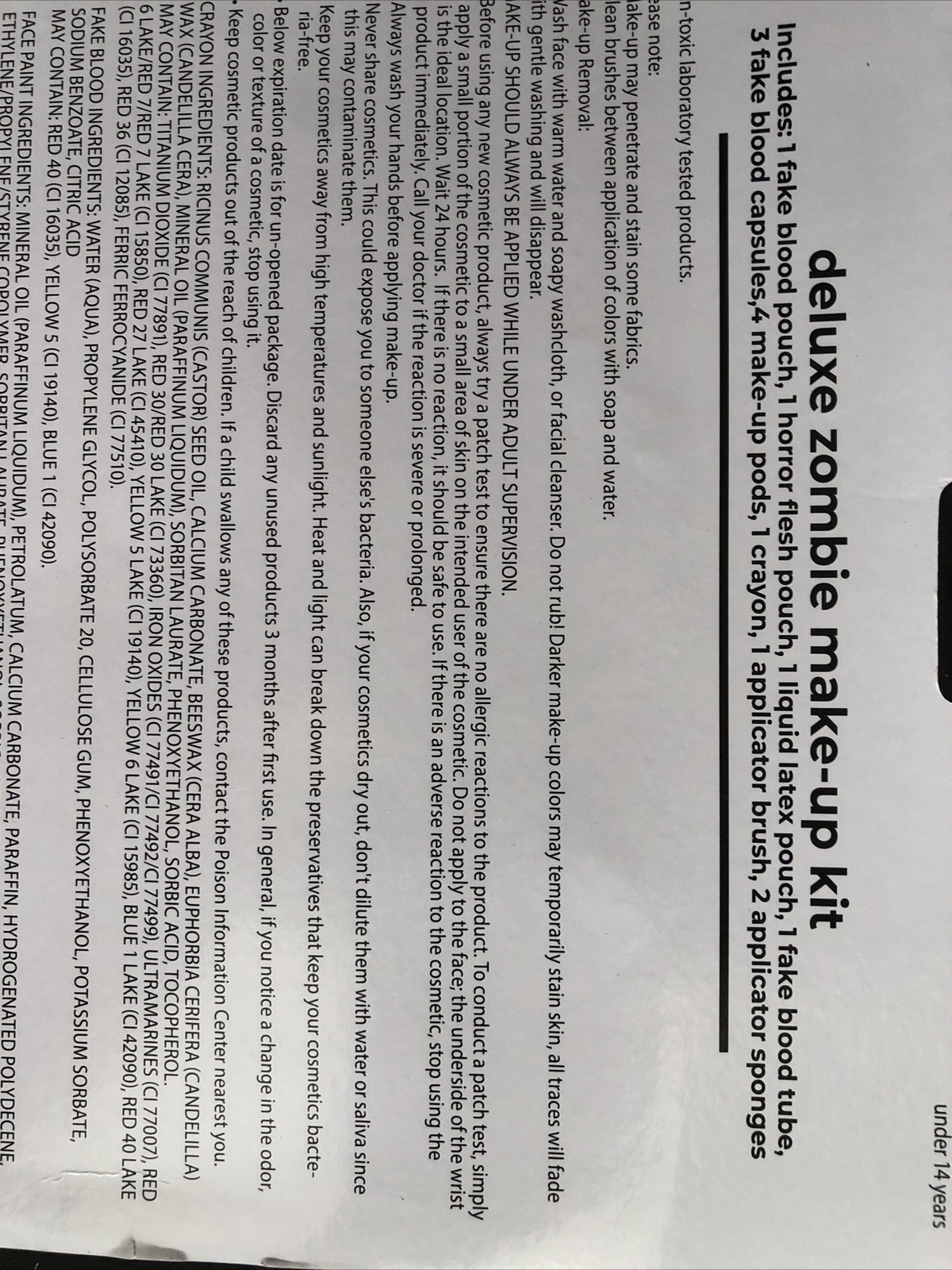 Deluxe Halloween Zombie Make-up Kit, Fake Blood, Sponges, Make-up, Flesh (NEW)