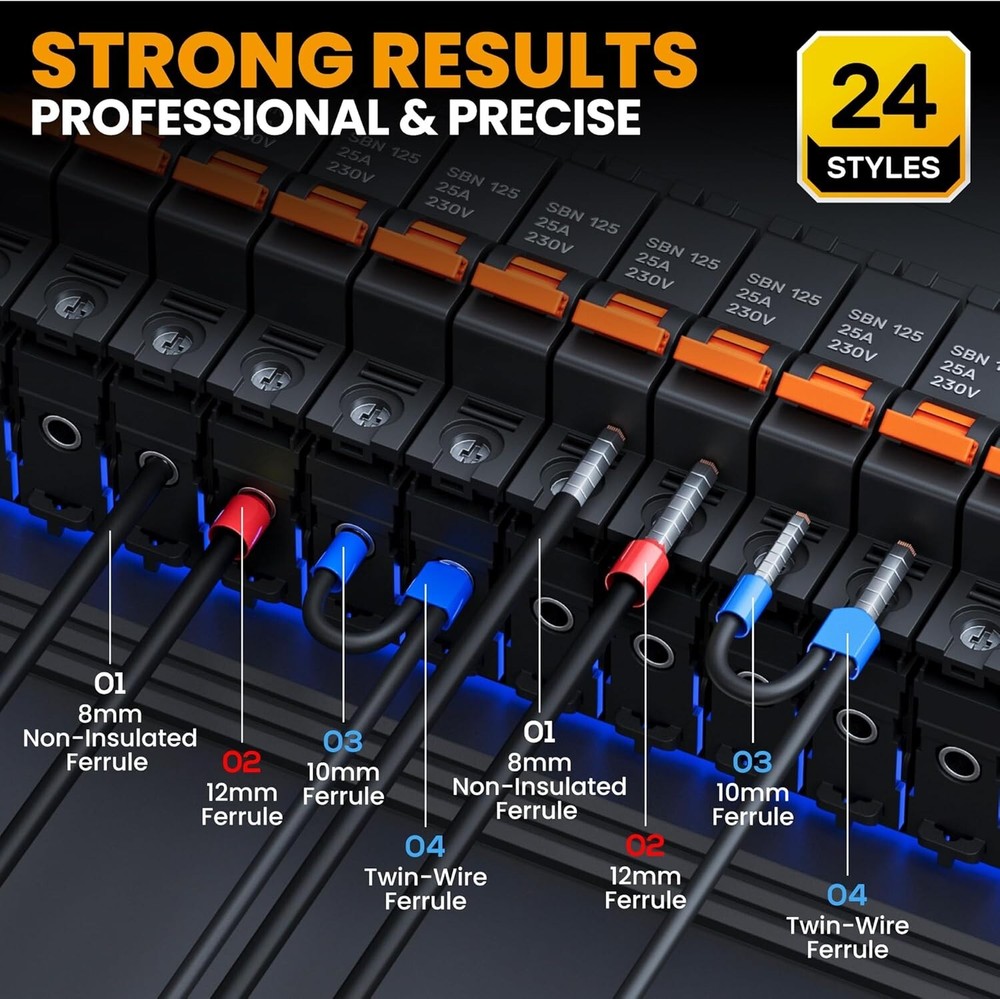 Complete Crimping Tool Kit: 24 Sizes Insulated Ferrules with Wire Stripper