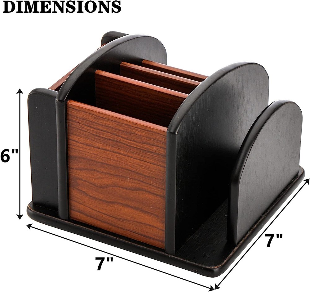 Wood Rotating Remote Caddy, Remote Control Holder for Table, 6-Compartment