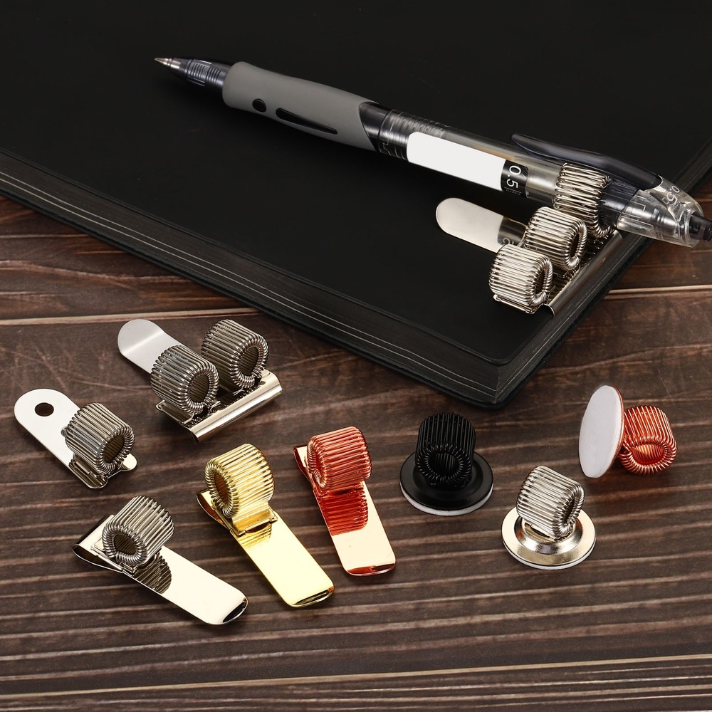 Pen Holder Clips, 2Pcs Metal Portable Double Spring Loop Organizer, Silver