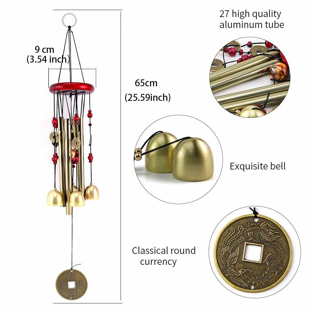 Large Wind Chimes 4 Tube 5 Bells Metal Church Bell Alloy Outdoor Garden Decor