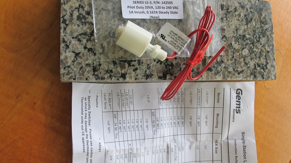 1x) GEMS, SERIES LS-3, Float Level Switch, 20 VA, 1A