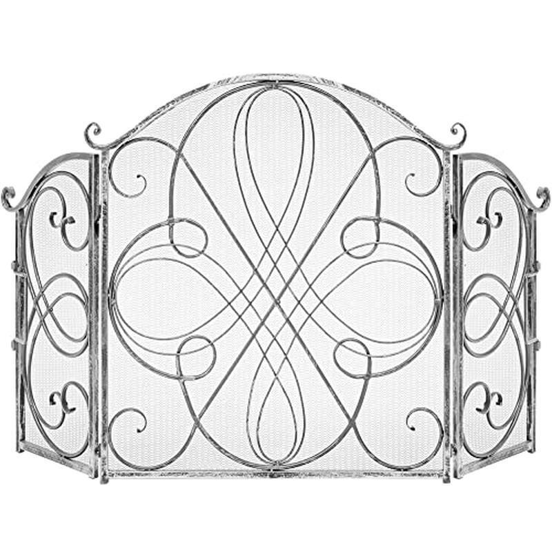 3-Panel Iron Fireplace Screen Spark Guard Protective Mesh Folding Design New