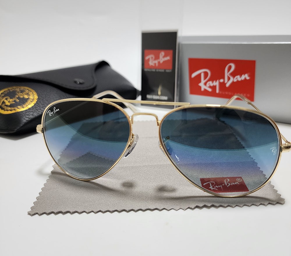 Ray-Ban RB3025 Aviator Pilot Sunglasses Gold Frame 58mm Glass Blue Lens 138mm