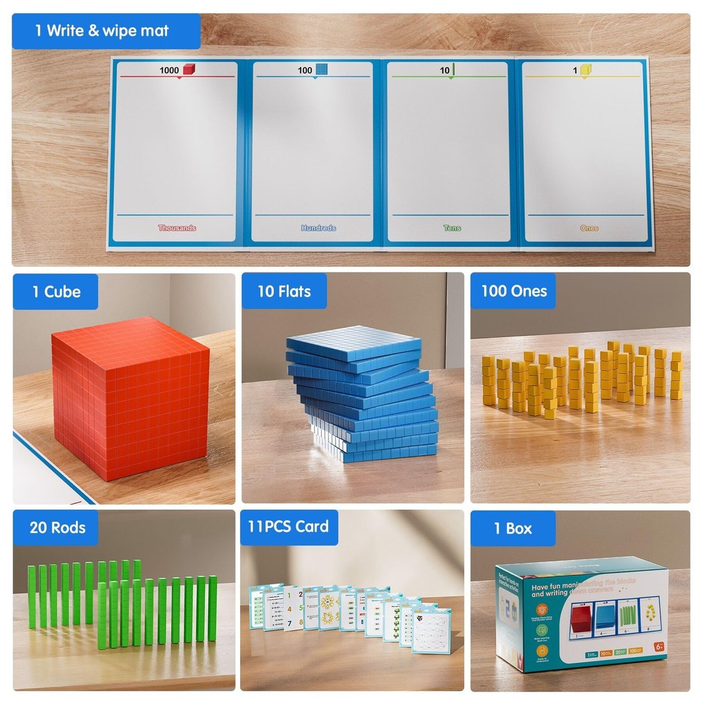 stochastic box Plastic Base Ten Blocks 143 pcs Place Value Small