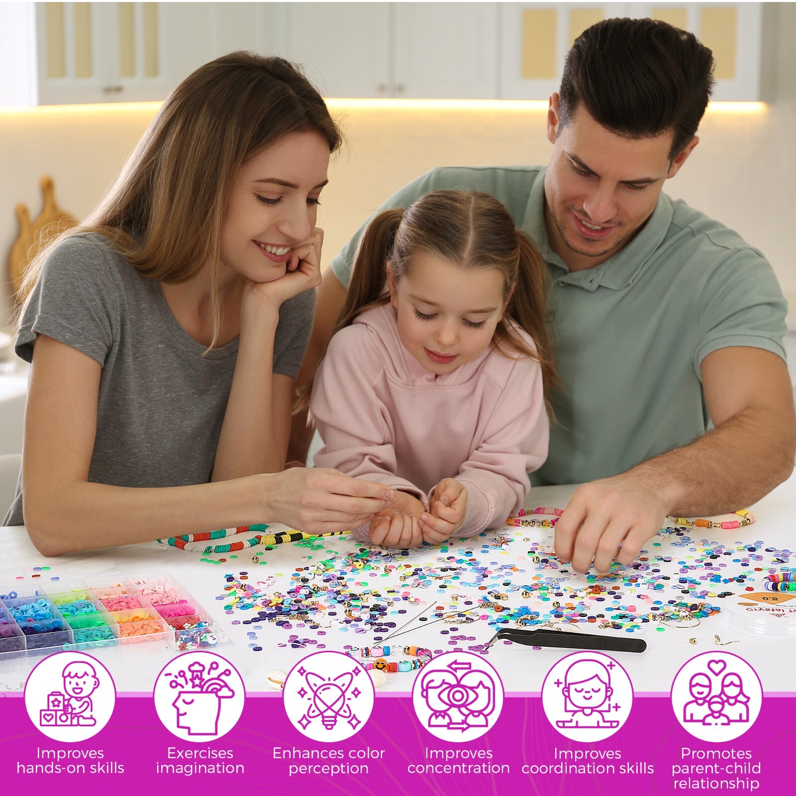 12200 Pcs Clay Beads for Jewelry Making Bracelet Kit Set Flat Polymer Beads KID