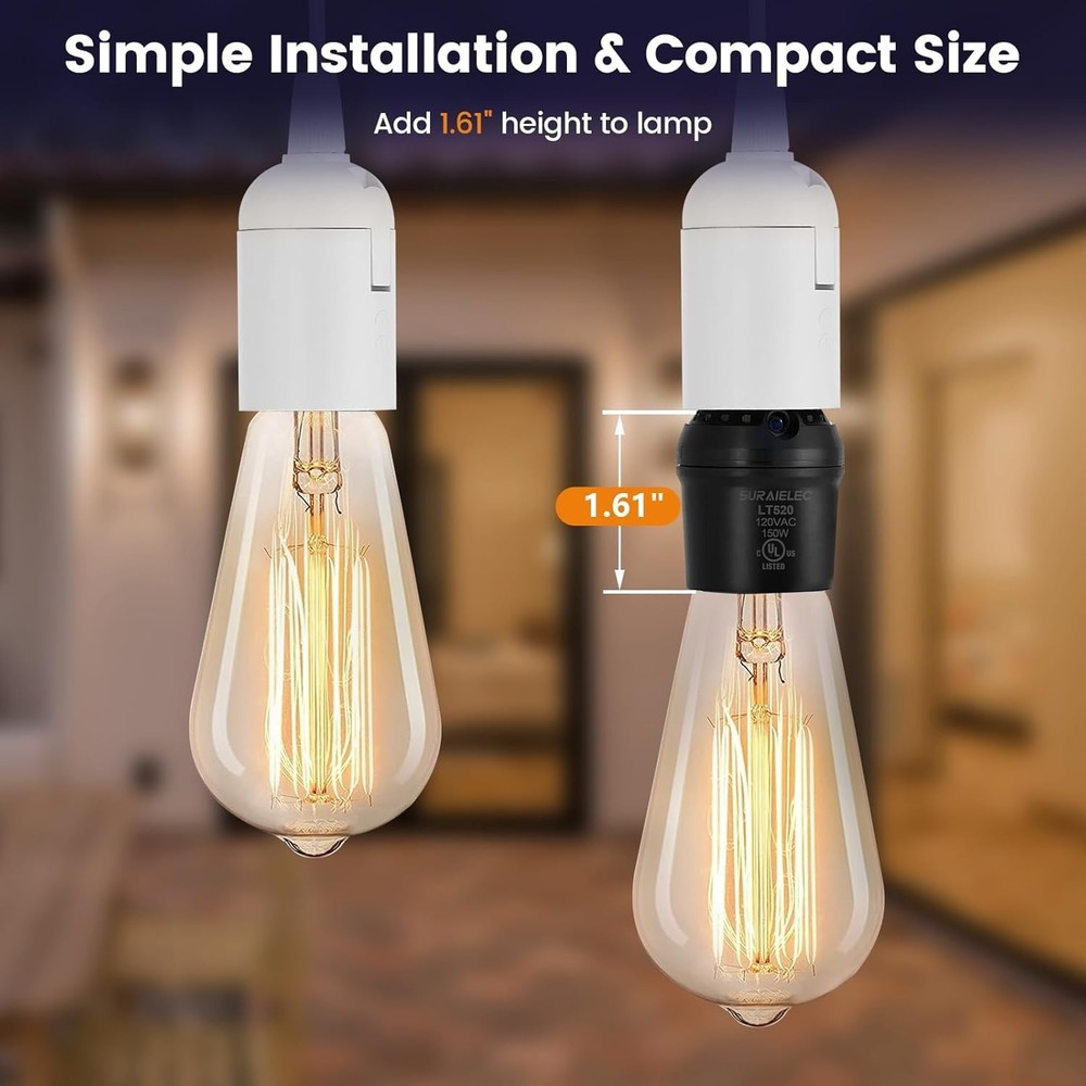 2 Pack Automatic Dusk to Dawn Light Socket, Light Sensor Socket, 360° Rotation