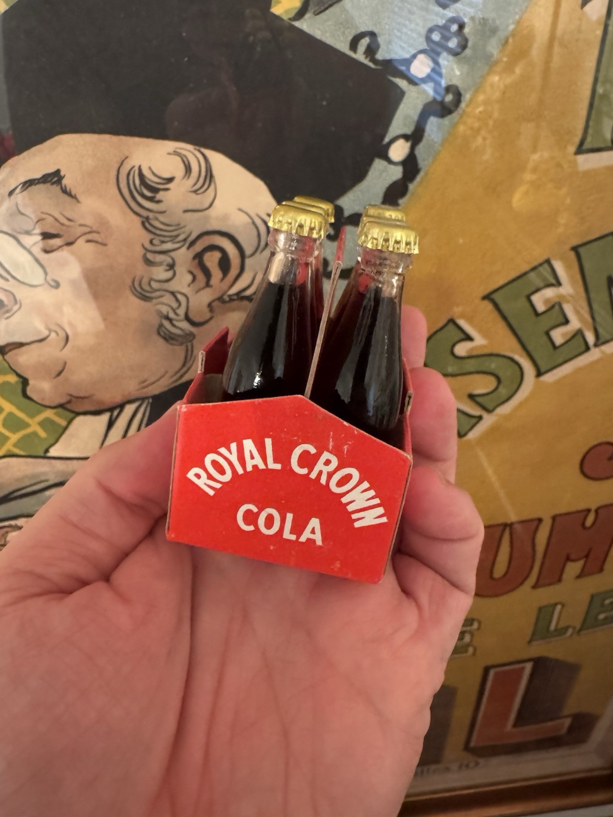 Vintage Royal Crown Cola Miniature Six Pack Case Glass Soda Bottles MCM Decor