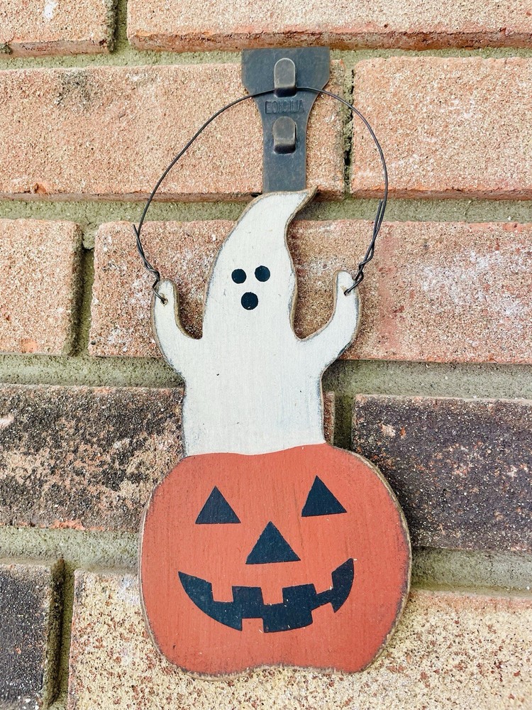 Ghost In Jack O Lantern Wooden Hanger
