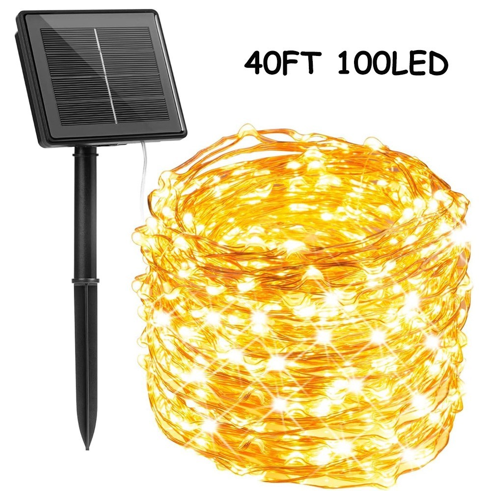 2PACK - LED Solar Fairy String Light Copper Wire Outdoor Waterproof Garden Decor