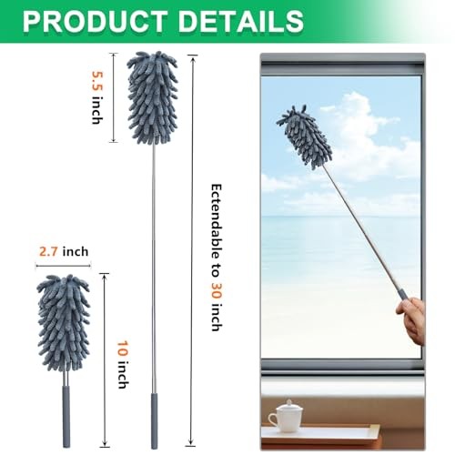 2 Pack Microfiber Duster for Cleaning, Washable Dusters, Extendable Pole, Up