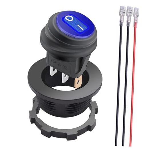 12V Round Rocker Switch Waterproof with Shell Waterproof style Blue waterproof
