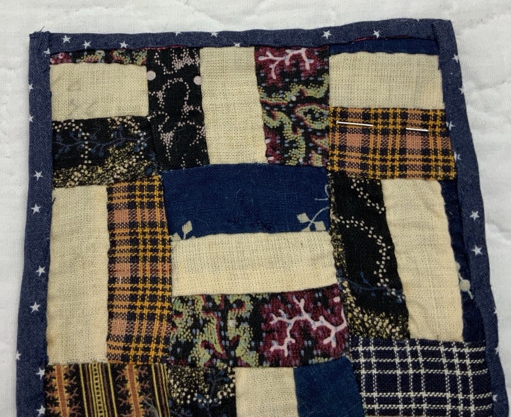 Antique Patchwork Quilt Table Topper, Rectangles, Early Calicos, Small