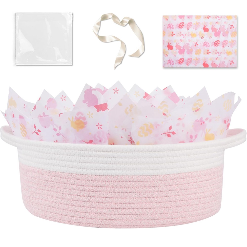 OIAHOMY Gift Basket Empty with Handle, 12"x 8"x 5" Small Easter Basket with G...