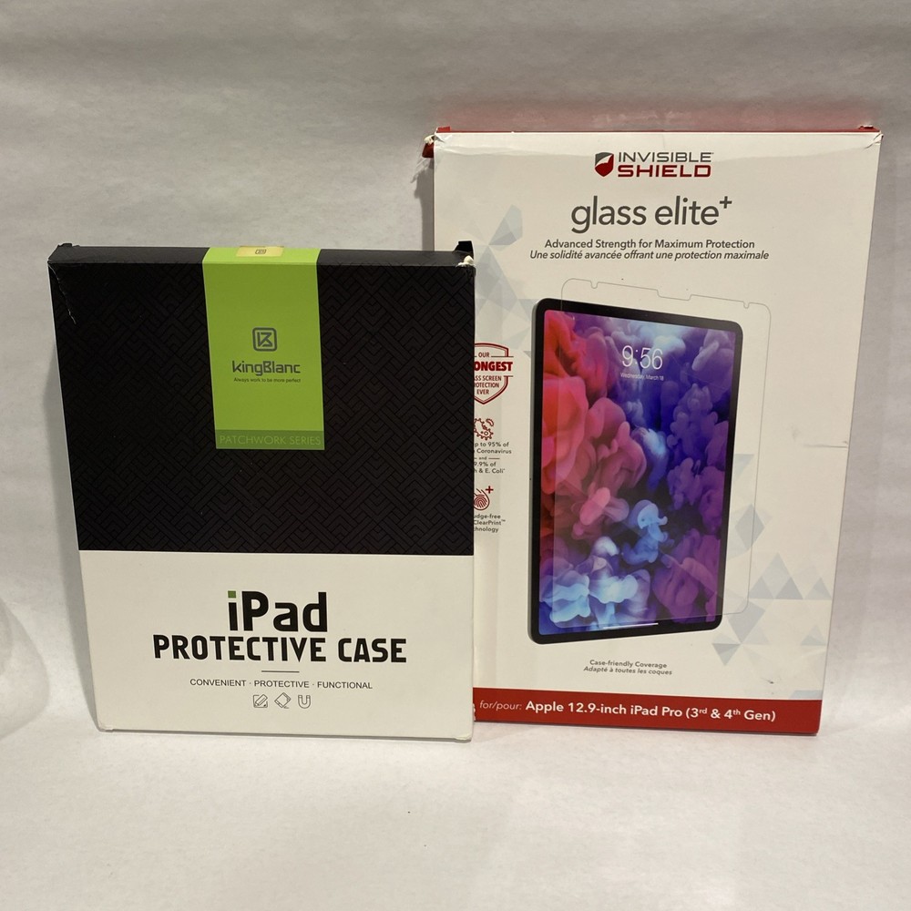 Apple iPad Pro 12.9”Kingblanc Leather Case & Invis. shield protector 6th-3rd Gen