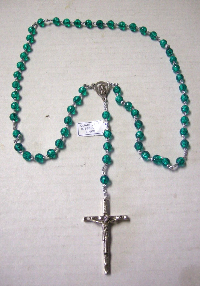 Birthstone Rosary Beads, May Emerald, 18" Length, Plastic Beads, Brand New