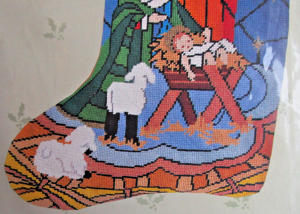 Candamar Designs "Stained Glass Nativity Stocking” Needlepoint Kit