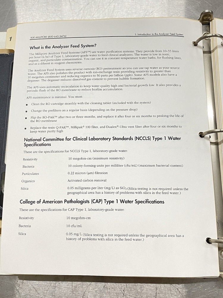 Millipore AFS 300 Analyzer Feed System With VHS - Users Guide / Manual