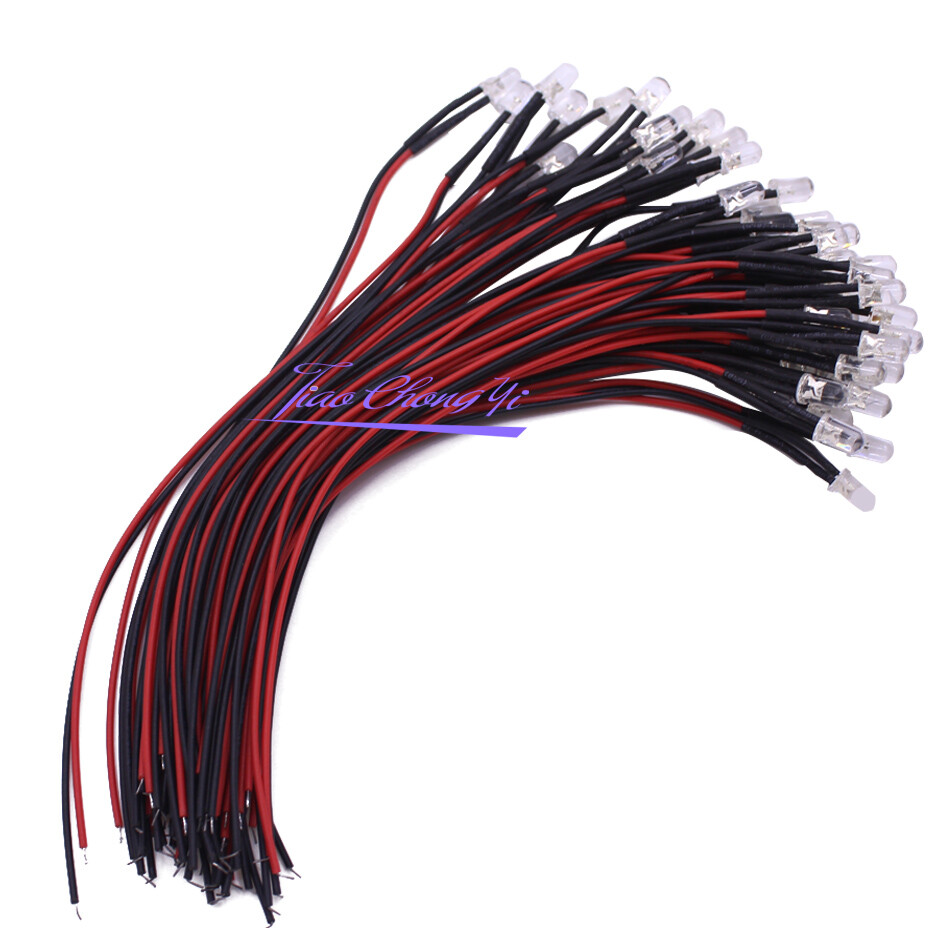 10-100PCS 5mm 12V white Red Round Pre-wired water Clear led with Plastic Holder