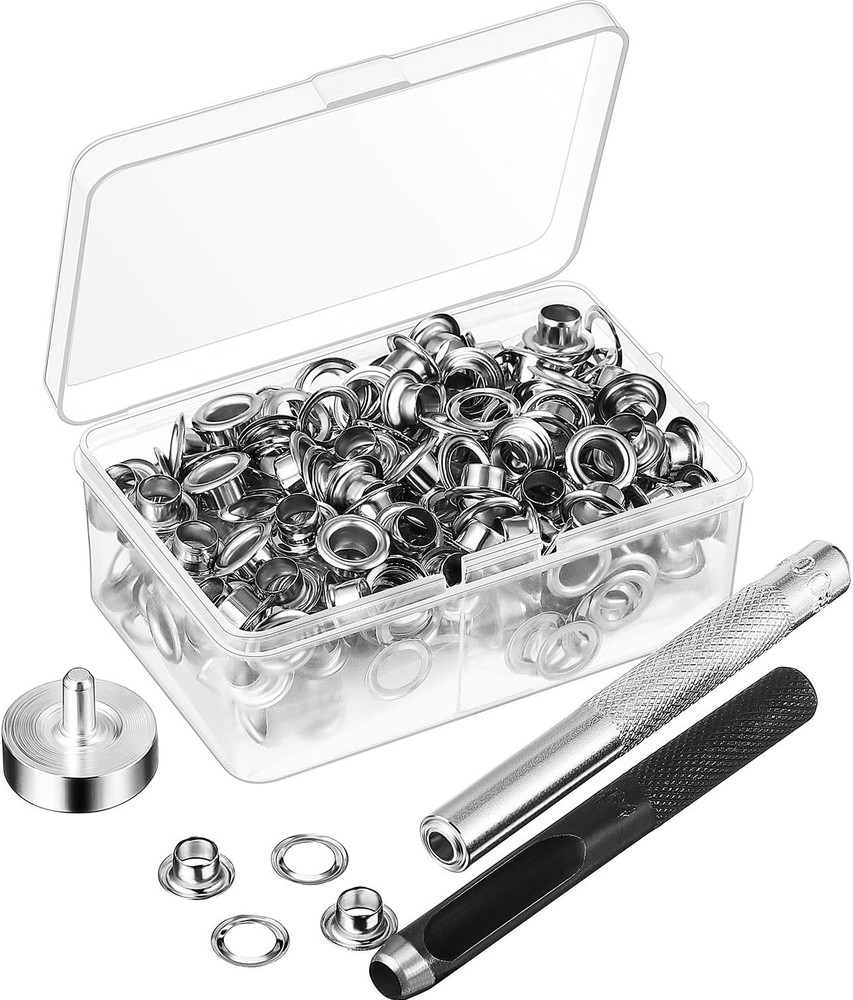 100 Sets Grommet Eyelets Tool Kit, Grommet Setting Tool and Eyelets with Setting
