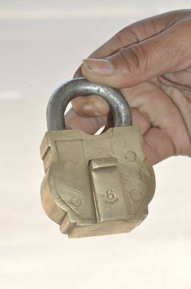 Vintage Brass Handcrafted Unique Shape 6 Levers unique Shape Padlocks