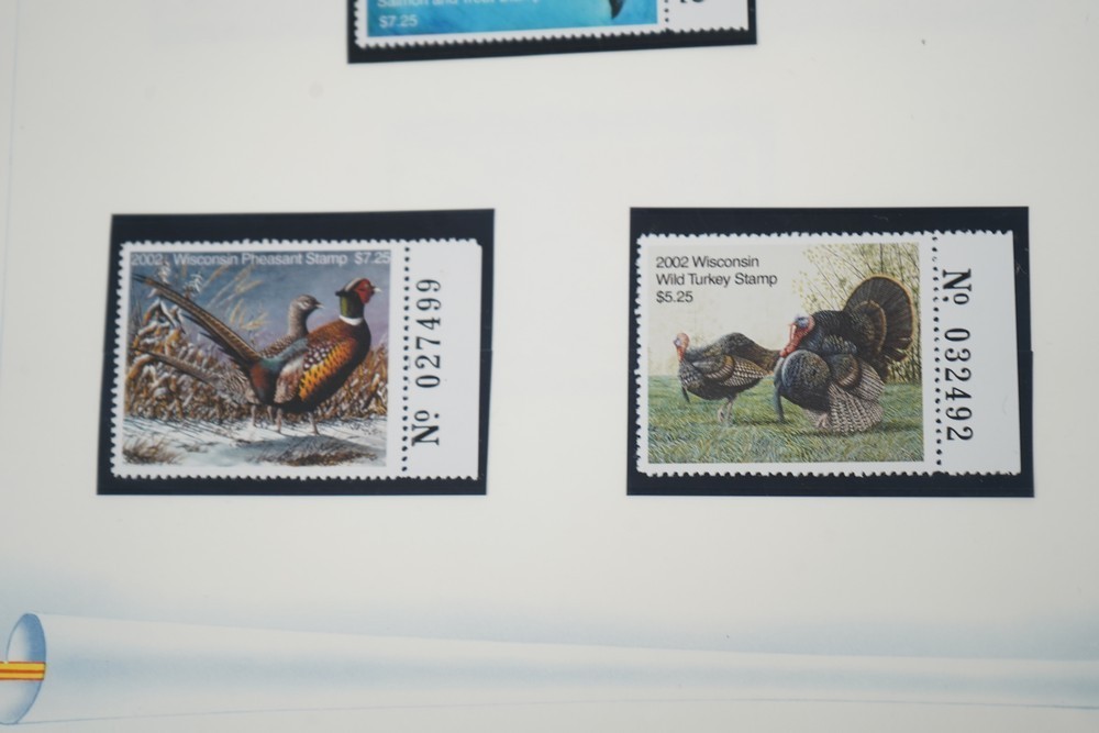 US 1970s-2010s COLLECTION OF 92 WISCONSIN STATE REVENUE STAMPS DUCKS & FISH