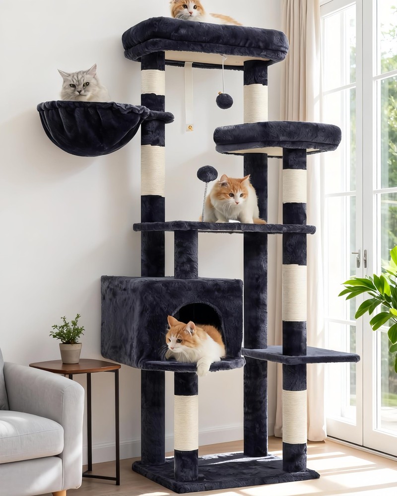 Indoor Cat Tree Tower with 7 Scratching Posts, Multi-Level Condo  Play Area