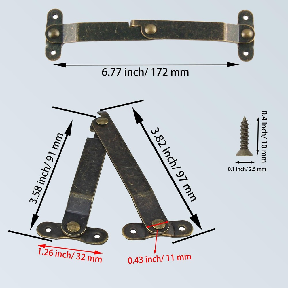 Adyoney 4 Pcs Large Antique Brass Lid Folding Support Large,