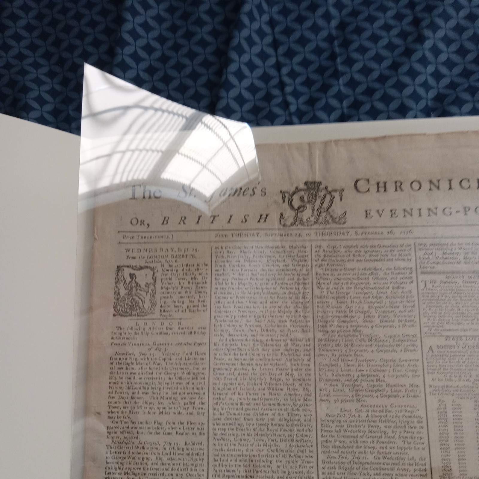 "DECLARATION OF INDEPENDENCE" Front Page Mentions - 1776 British Newspaper