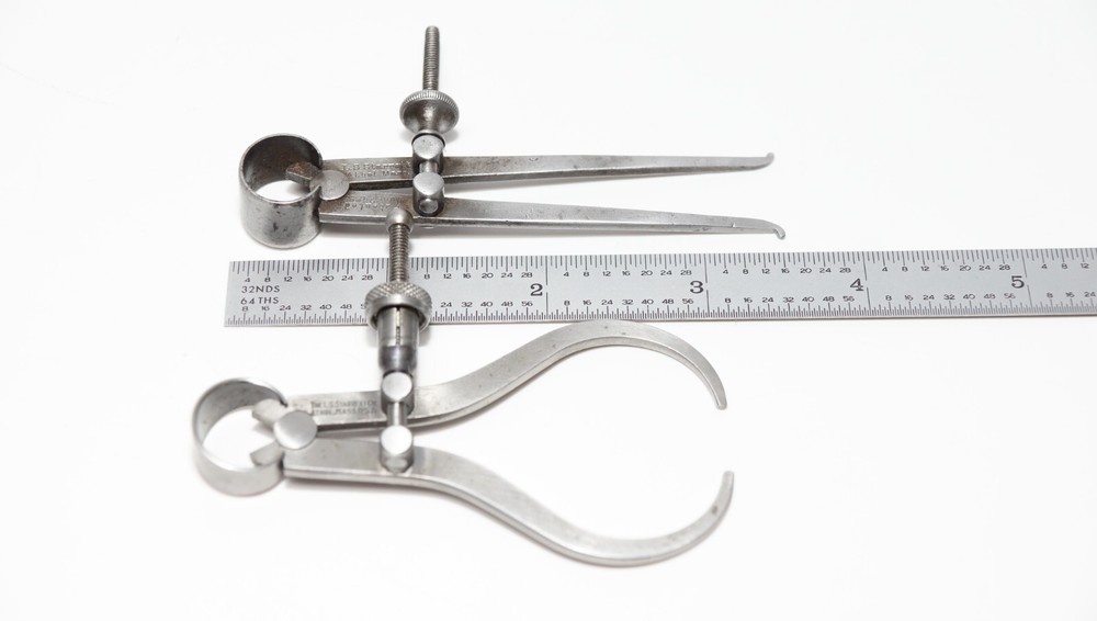 Starrett Flat Inside Spring Caliper 3" & Outside Spring Caliper 2 1/2" Pair