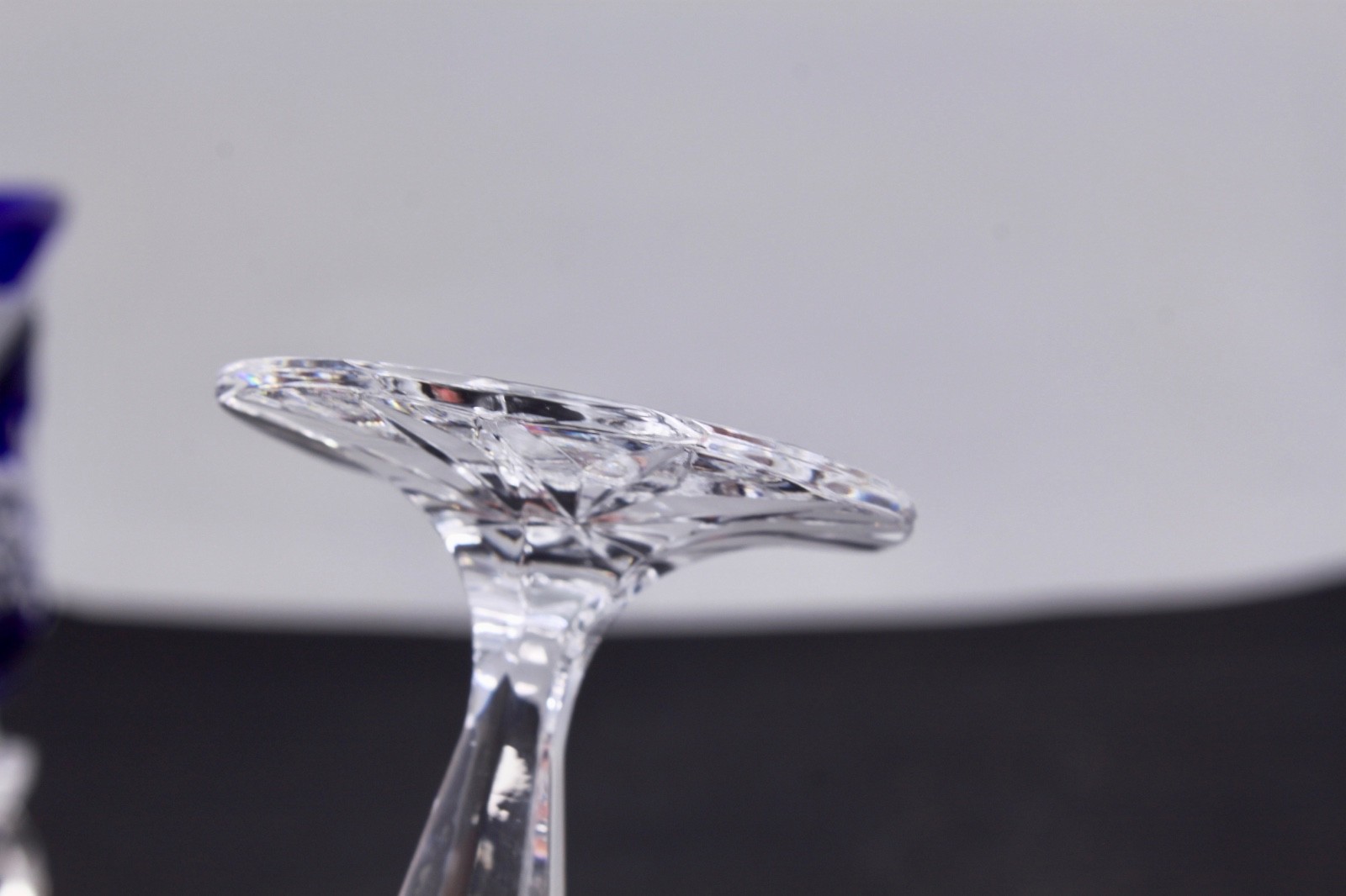 SET OF 2 E. BIELECKA/BOHEMIAN CRYSTAL COBALT BLUE 4-3/4" LIQUEUR GLASSES