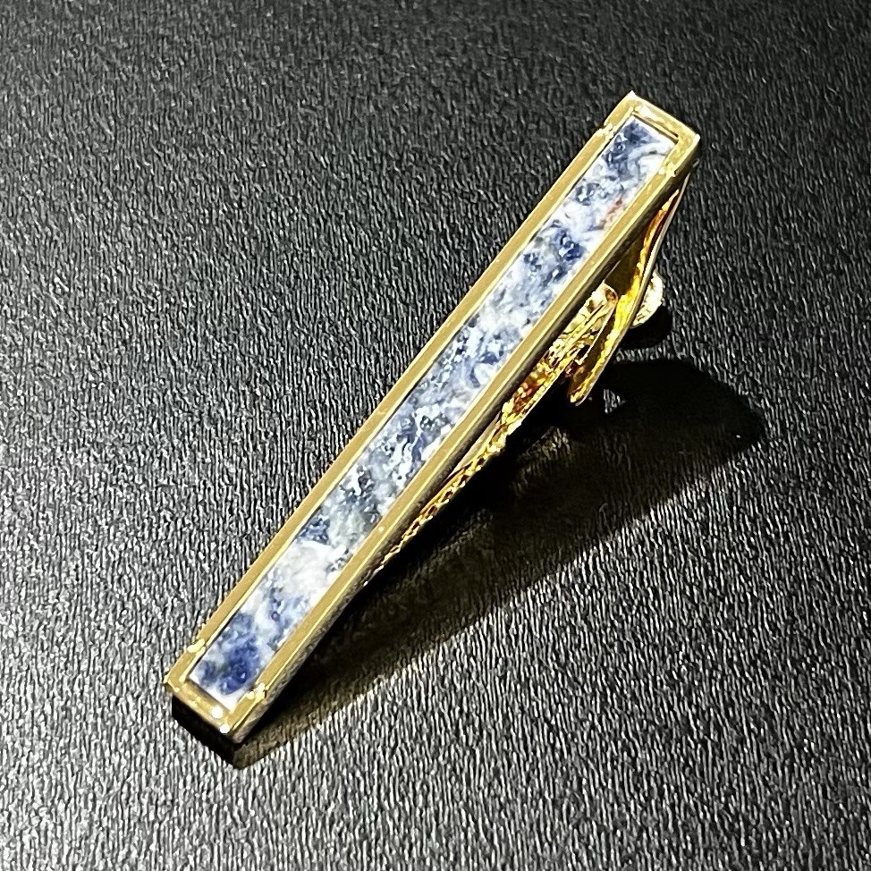 Gold Border Sodalite Stone Tie Clip Men Birthday Wedding Gift Tie Bar