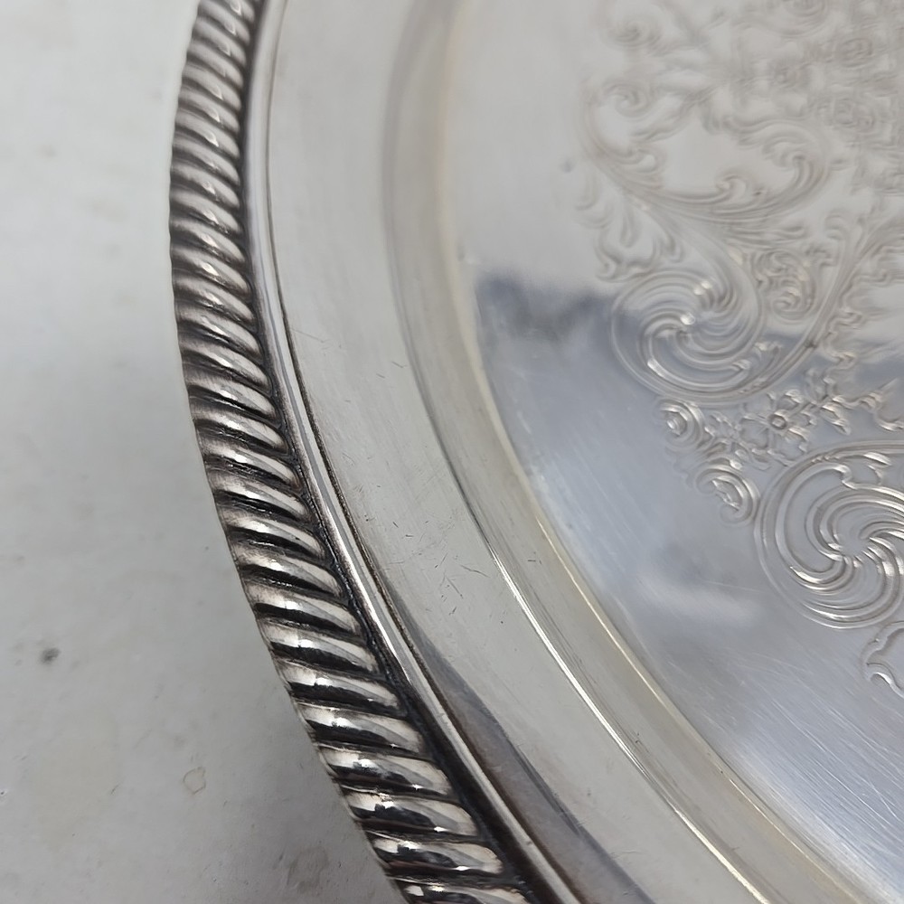Vtg Round Silver Serving Tray -Measures 12" diameter VG cond