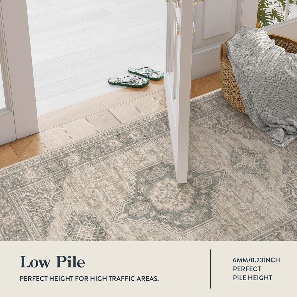Lahome Oriental Small Area Rug, 2x4 Washable 2'x4'（Rectangular）, Grey/Brown