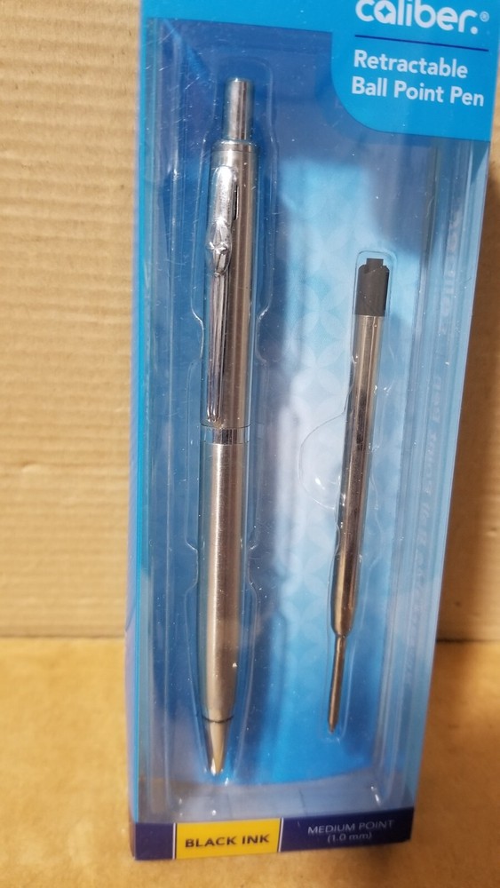 Caliber Retractable Medium Point Black ink BallPoint Pen & Refill, Damaged pack
