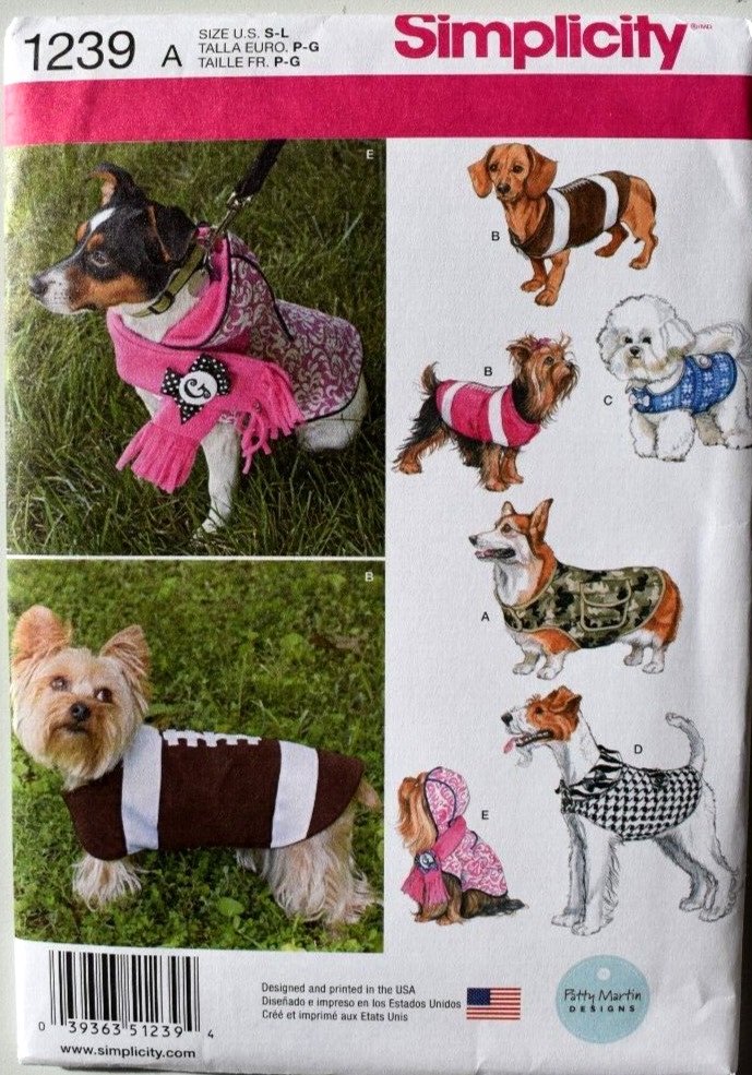 SIMPLICITY CRAFT PATTERN 1239  DOG  COSTUMES  SIZES SMALL MEDIUM LARGE NEW FF