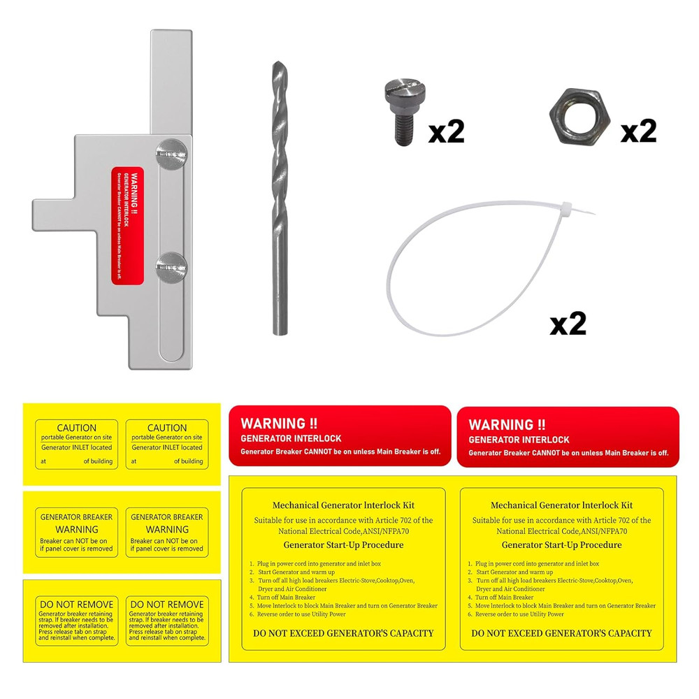 Generator Interlock Kit Compatible with Bryant 150 or 200 Amp Main Breaker Panel