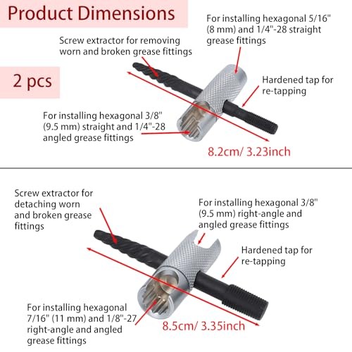 2pcs Grease Fitting Tool, 4-in-1 Zerk Fitting Tool for Installation Remover