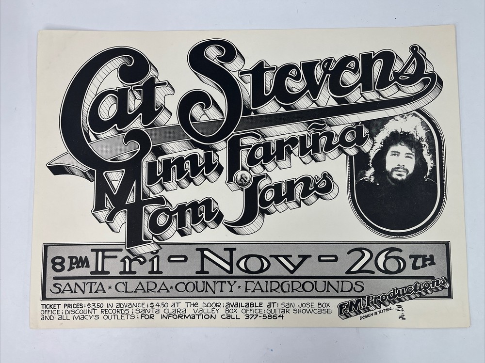 Cat Stevens Poster 1971 Tuten Original 1st Vintage Not Neil Young CSNY