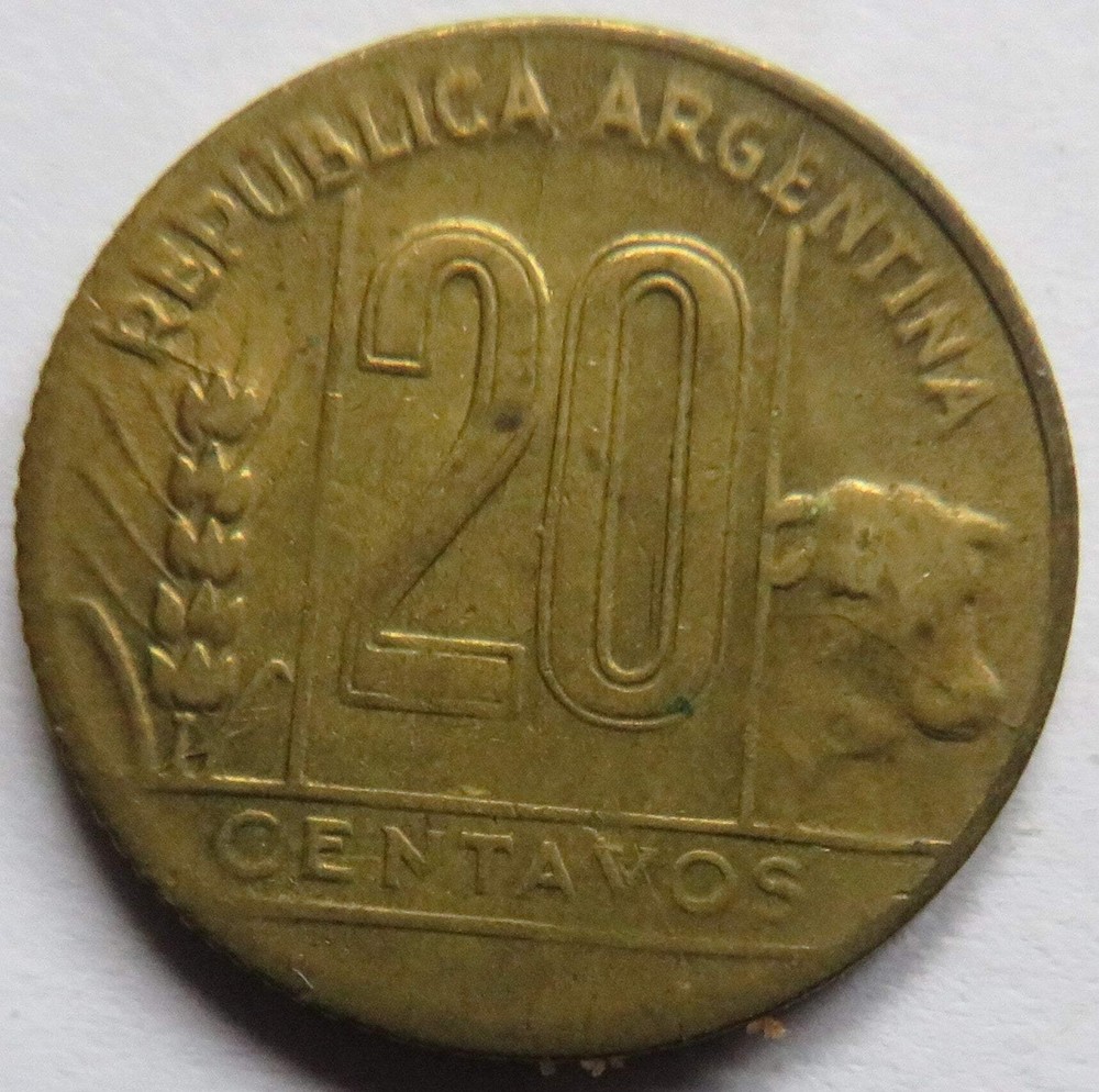 1948 Argentina 20 Centavos Coin