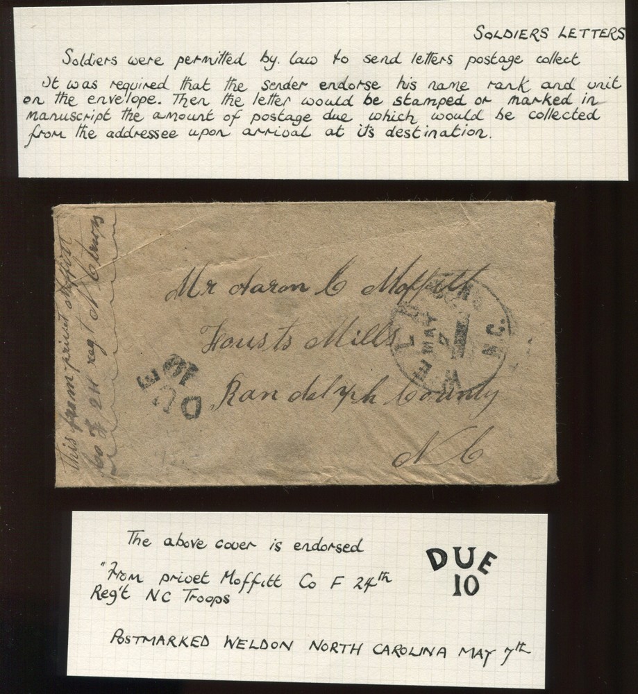 Confederate States WELdON NORTH CAROLINA Stampless Soldiers Cover (CV  924)