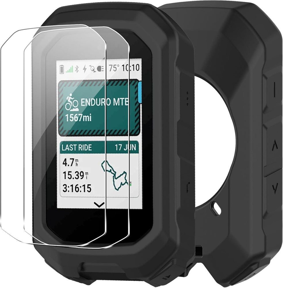 Essential Black Silicone Case with Screen Protector for Garmin Edge MTB - 2 Pack
