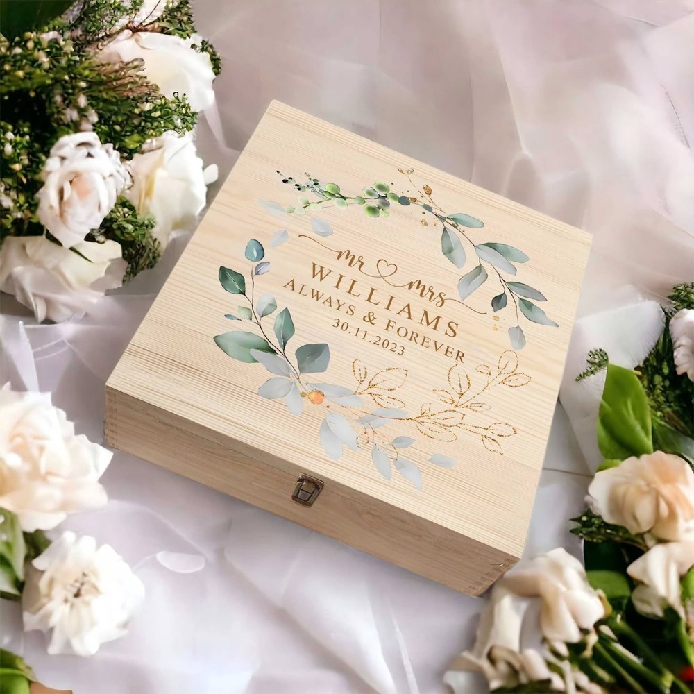 Personalised Floral Wedding Keepsake Box Custom Mr & Mrs Anniversary Gift Box