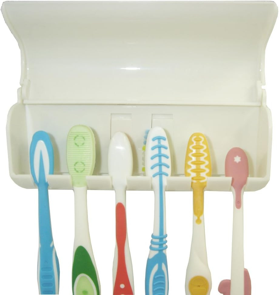 Toothbrush Holder with Cover, Space-Saving Dustproof (Ivory White)