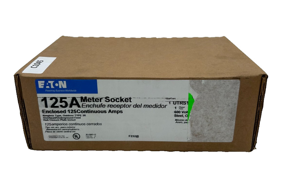 Eaton UTRS101CE Ringless Type Meter Socket 125A 600V