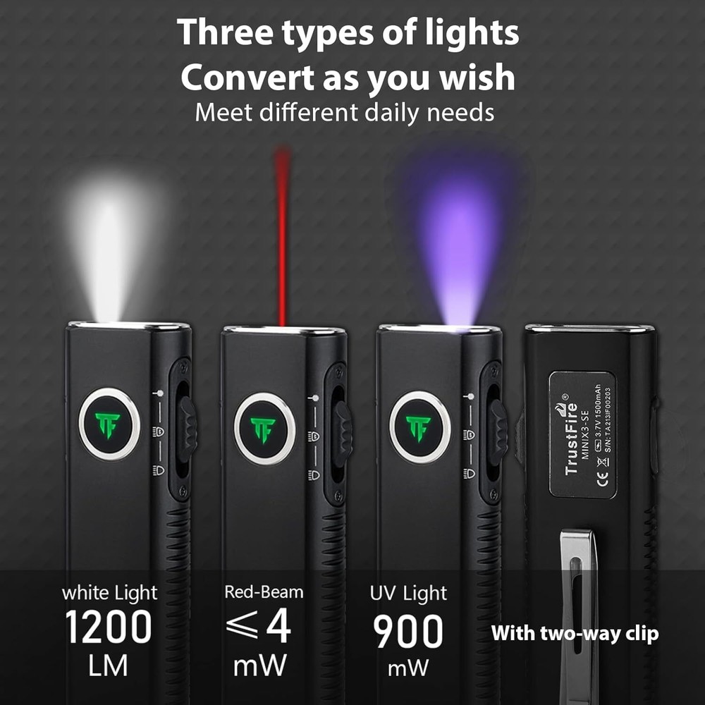 Trustfire 1200LM MiniX3-SE Rechargeable Flashlight White Light UV Pointer BLACK